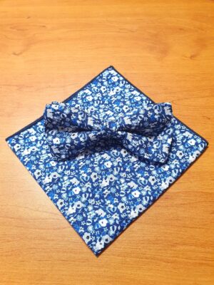 Noeud papillon et pochette liberty bleu - Elios