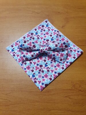 Noeud papillon et pochette liberty bleu et rose - Elios